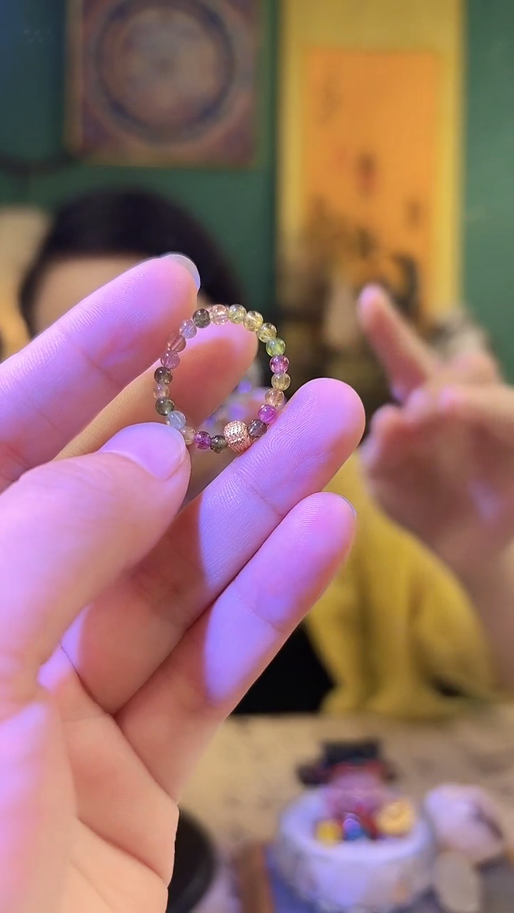 碧玺戒指银S925镶嵌碧玺五条经文戒指