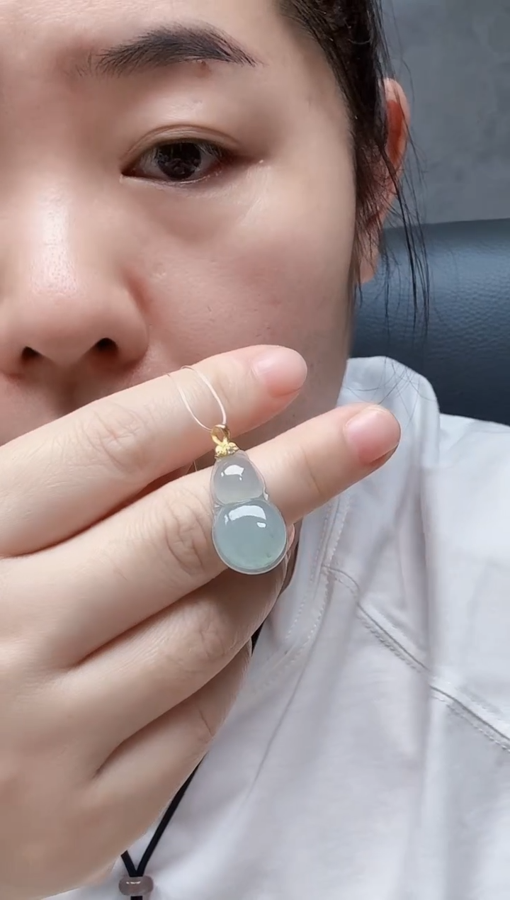 颈饰银S925镶嵌翡翠翡翠葫芦吊坠（不含链）