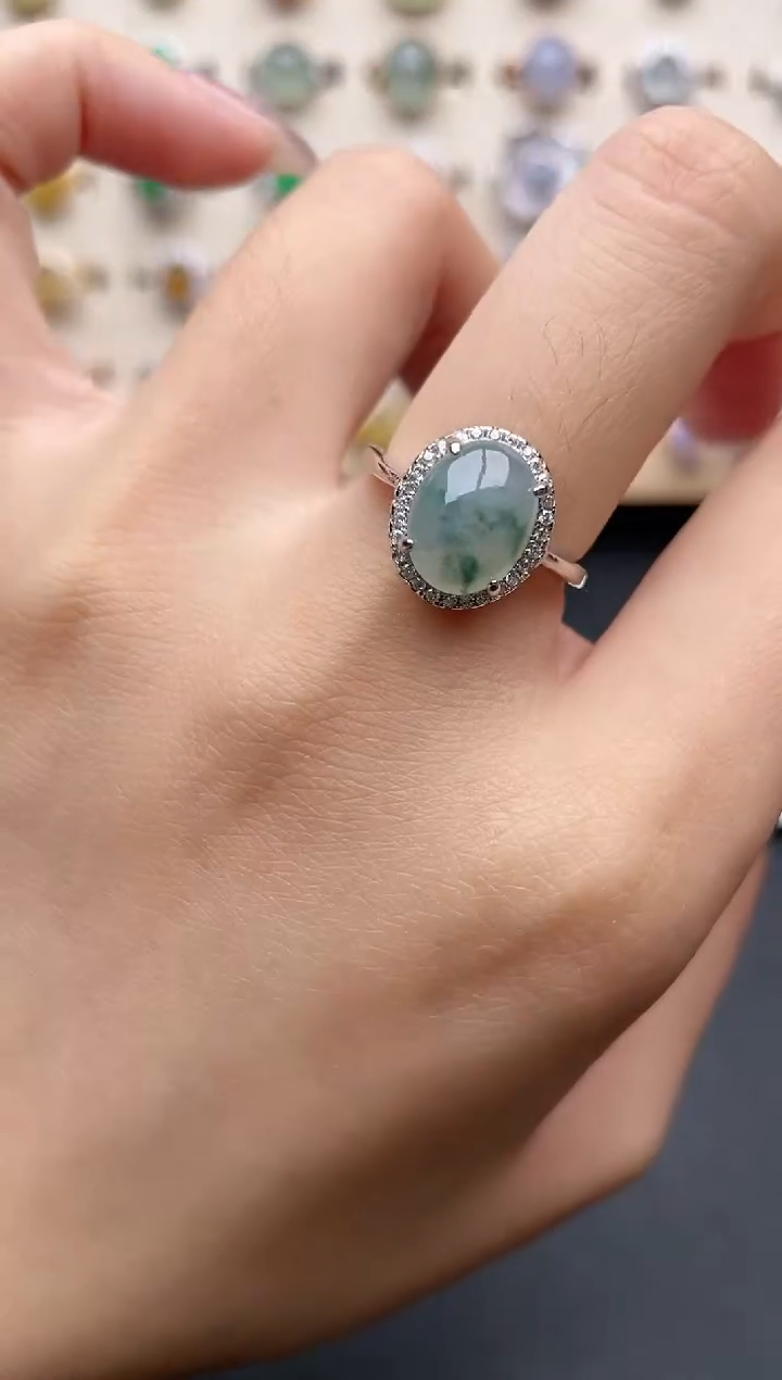 【闪购商品】翡翠戒指银S925镶嵌一物一证一礼盒