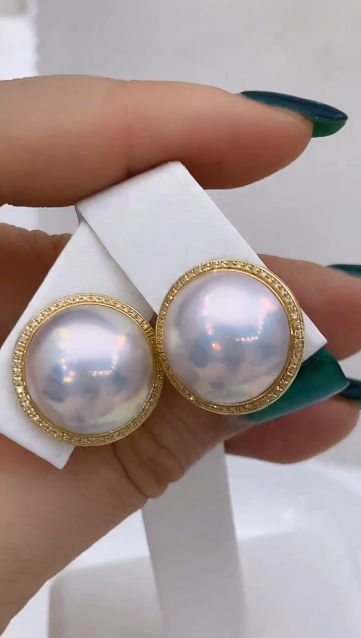 【闪购商品】拼合珍珠（马贝珠）耳饰18K金镶嵌264 15-16mm