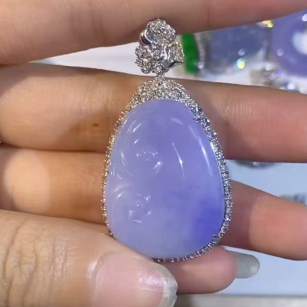 缅甸天然翡翠高冰紫如意