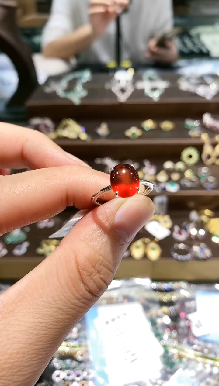 【闪购商品】石榴石戒指银S925镶嵌戒指