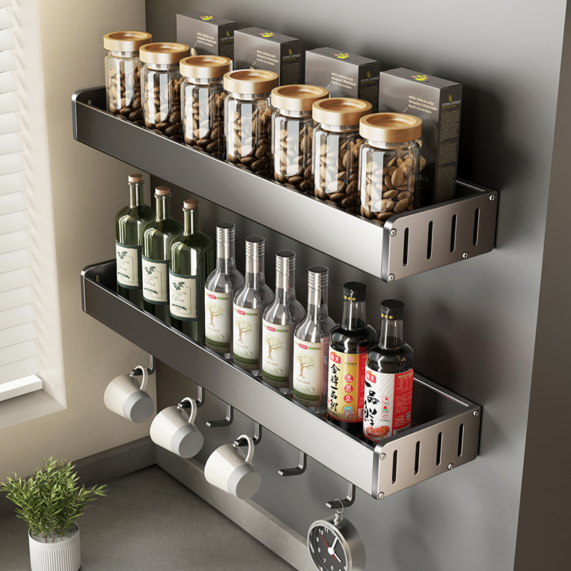 厨房调料品置物架多功能免打孔调料架墙上壁挂式油盐酱醋收纳架子