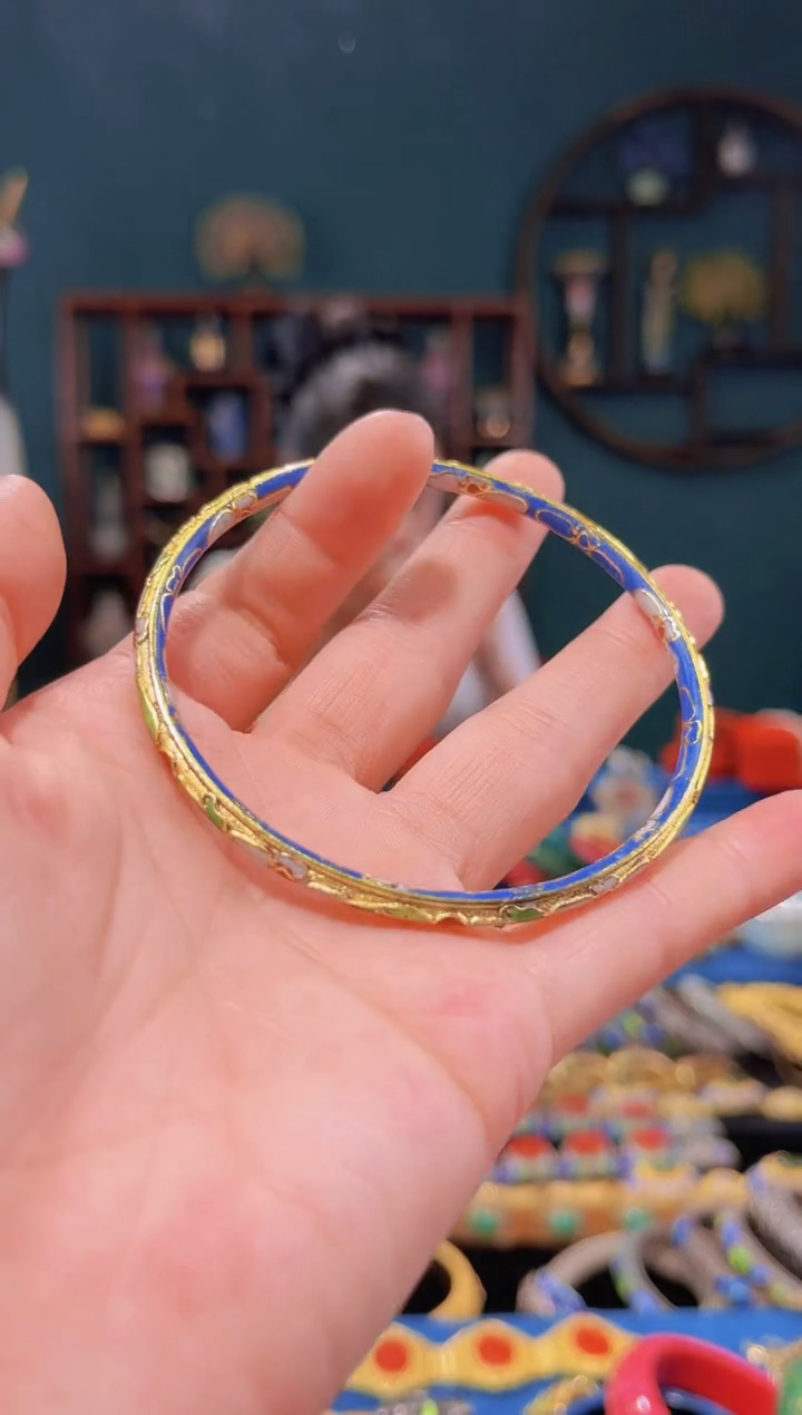 【闪购商品】非遗技景泰蓝金地手镯 蓝色