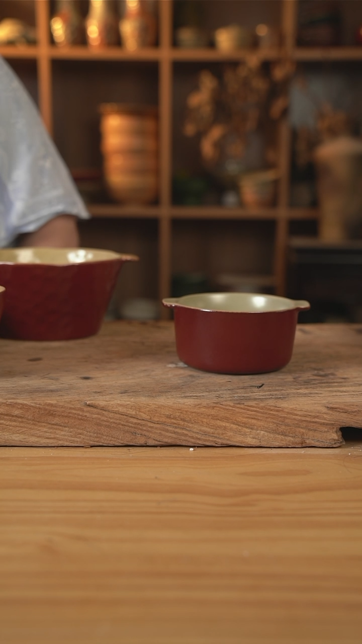 复古红色系列的双耳早餐碗1个