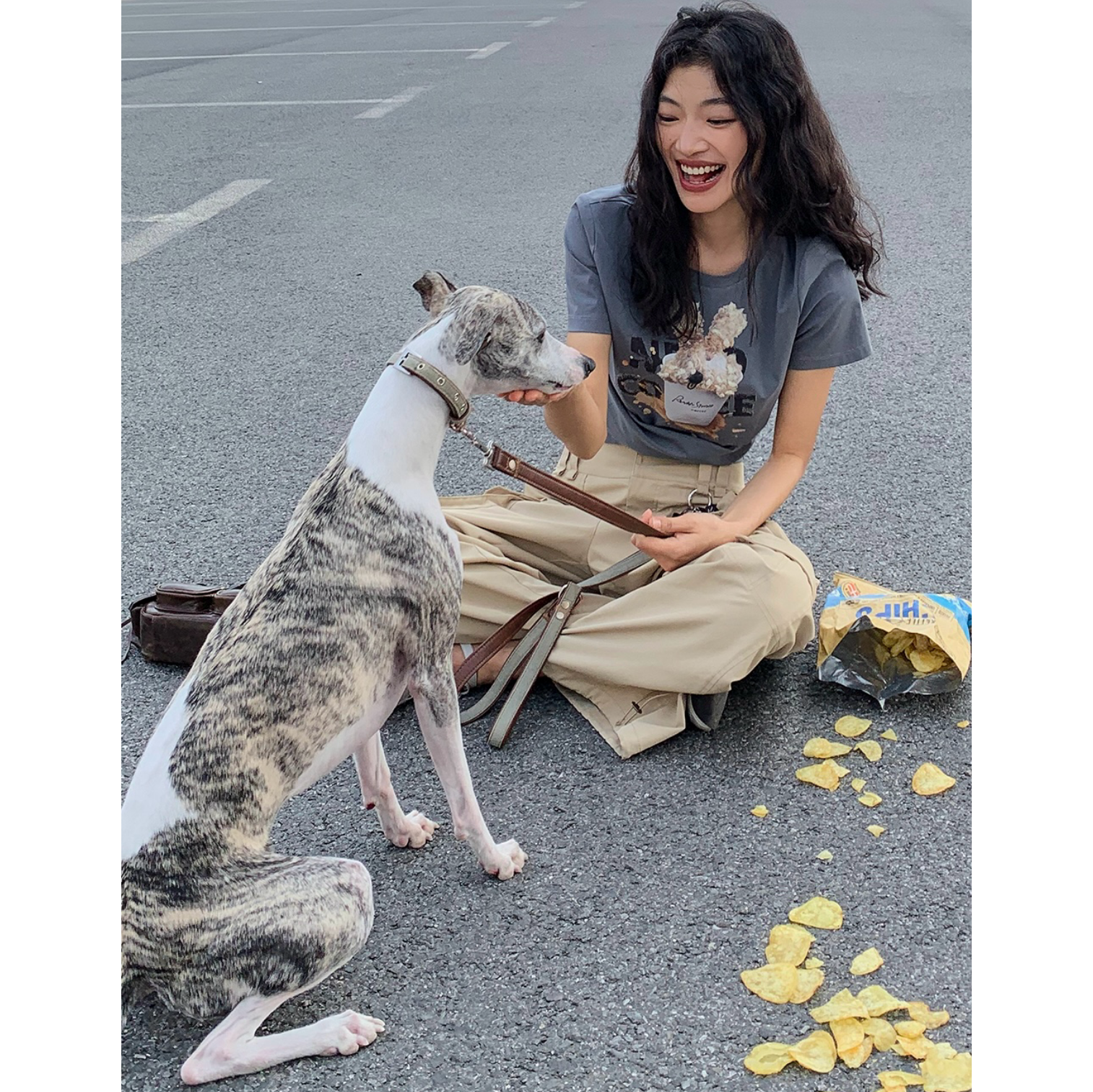 卡通兔子印花捏褶短款T恤2025年夏季新款设计师款上衣7661