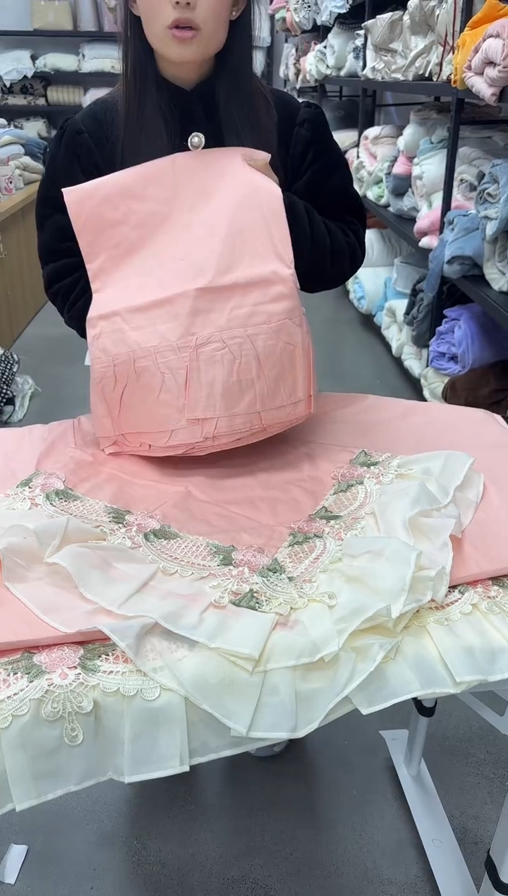 氨纶棉四件套粉色大花边款脏