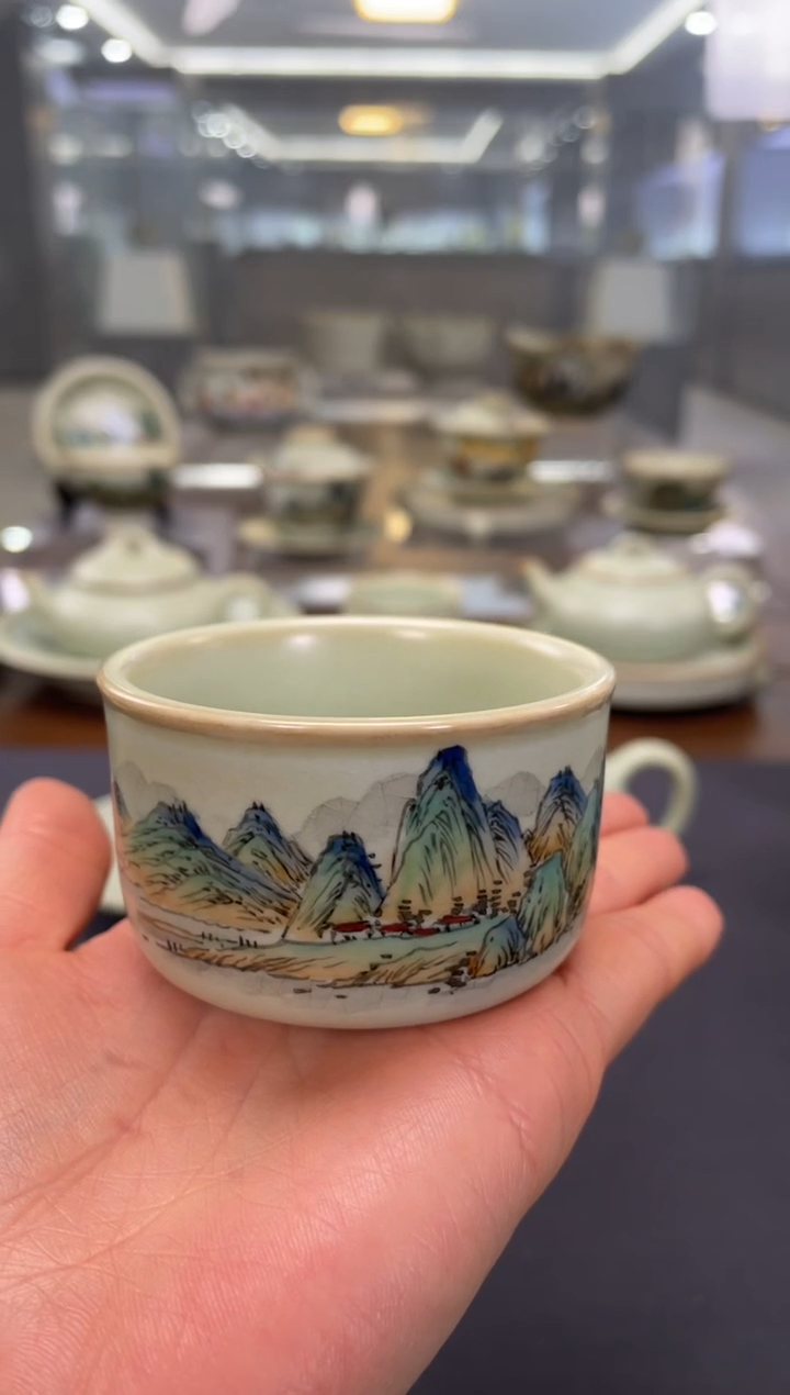 【闪购商品】周泽堂余秀华彩绘禅心扳指杯（千里江山）