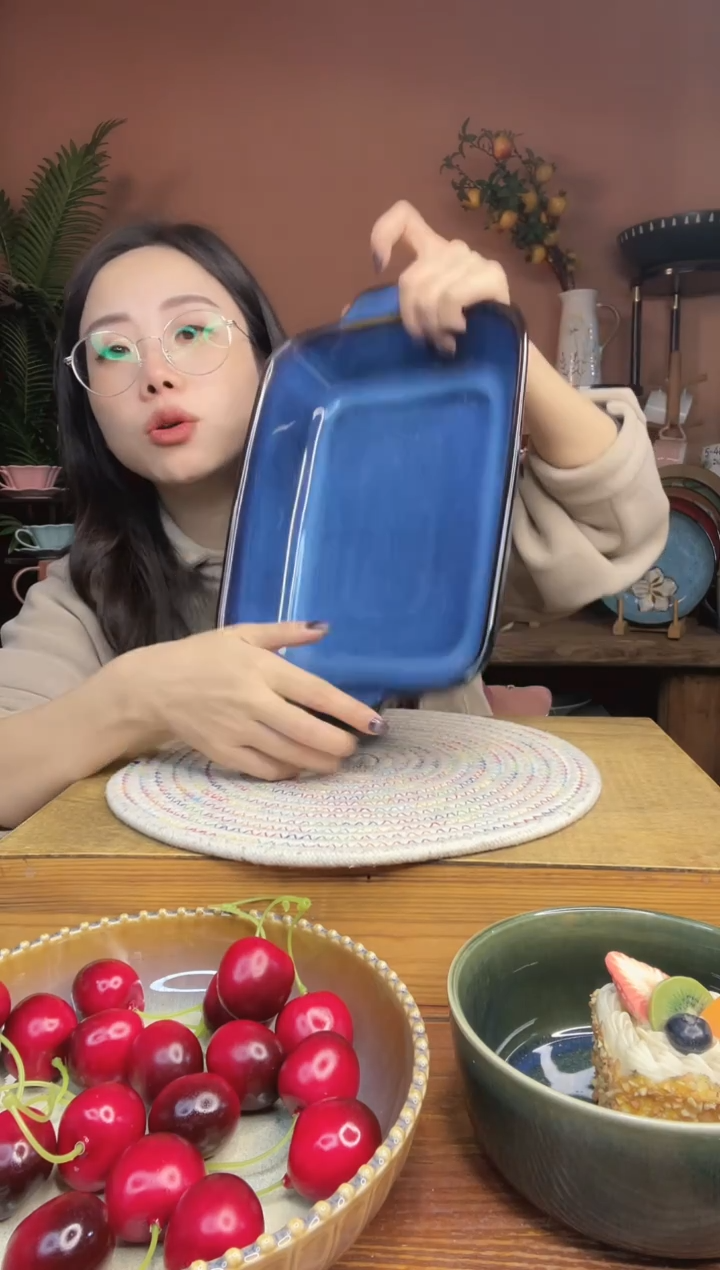 陶瓷10.5英寸蓝色烤盘 微瑕疵