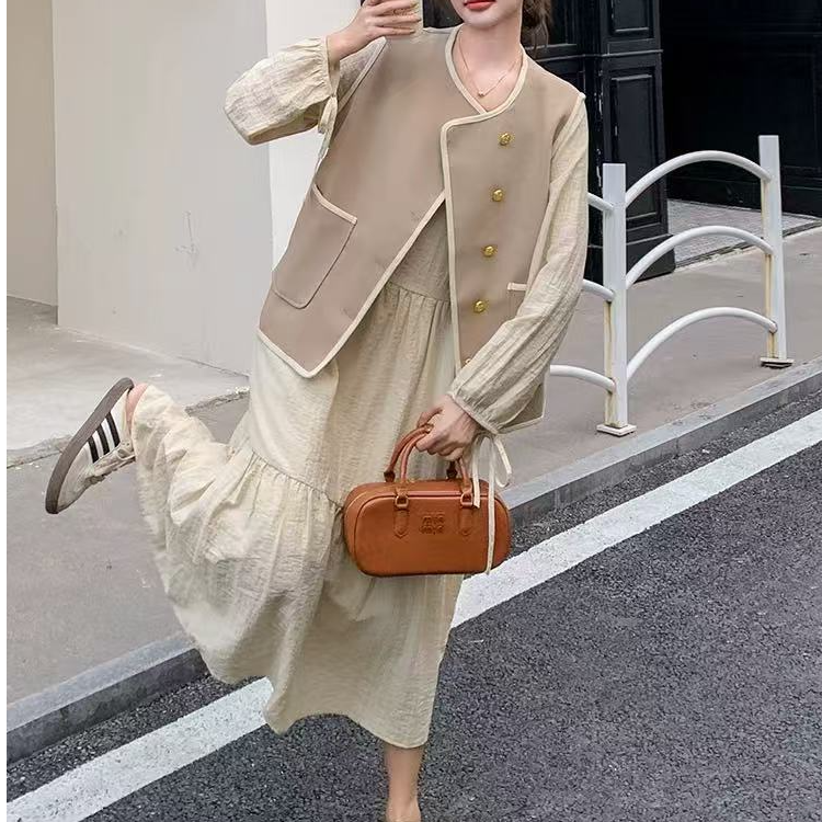 春夏季气质温柔可盐可甜马甲连衣裙两件套H3428