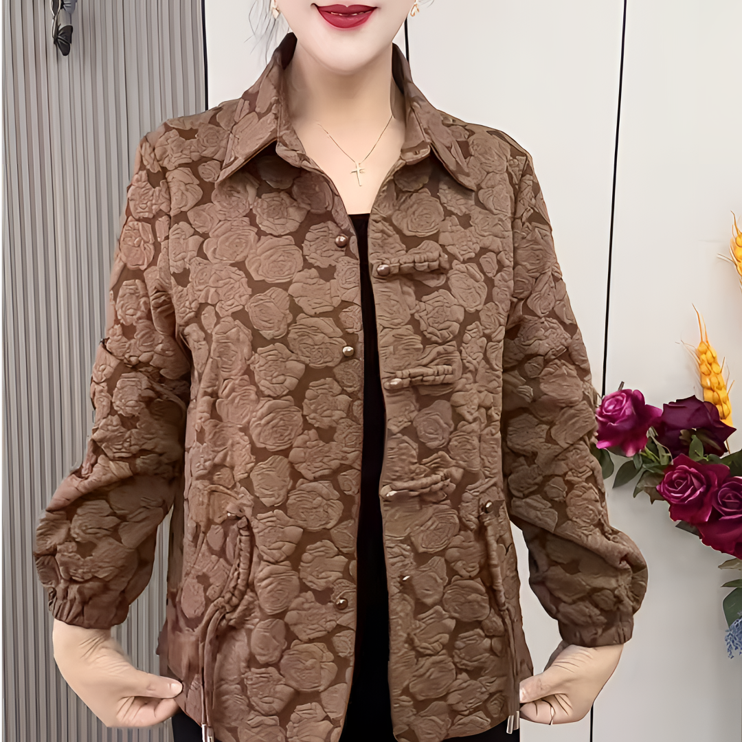 翻领盘扣外套气质长袖休闲秋季印花百搭
