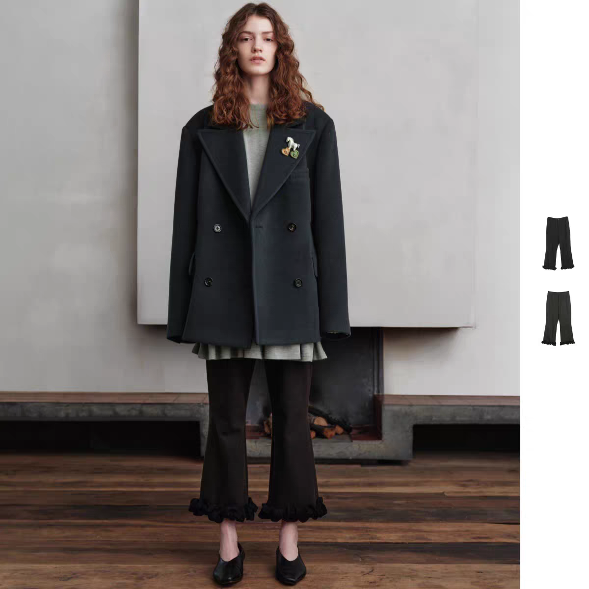 【现货请联系客服】ASYUS 设计师品牌25冬季荷叶边微喇休闲裤女长裤