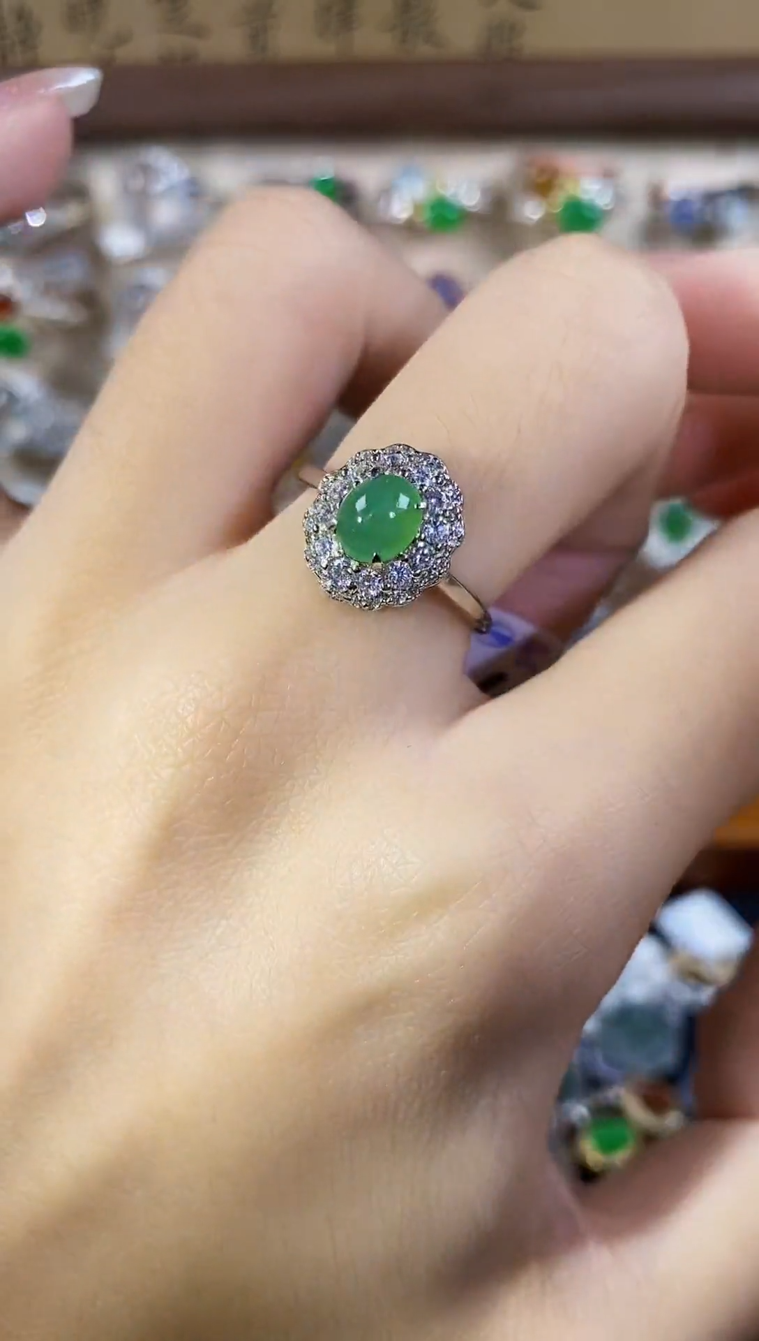 银S925镶嵌戒指翡翠天然A货翡翠7