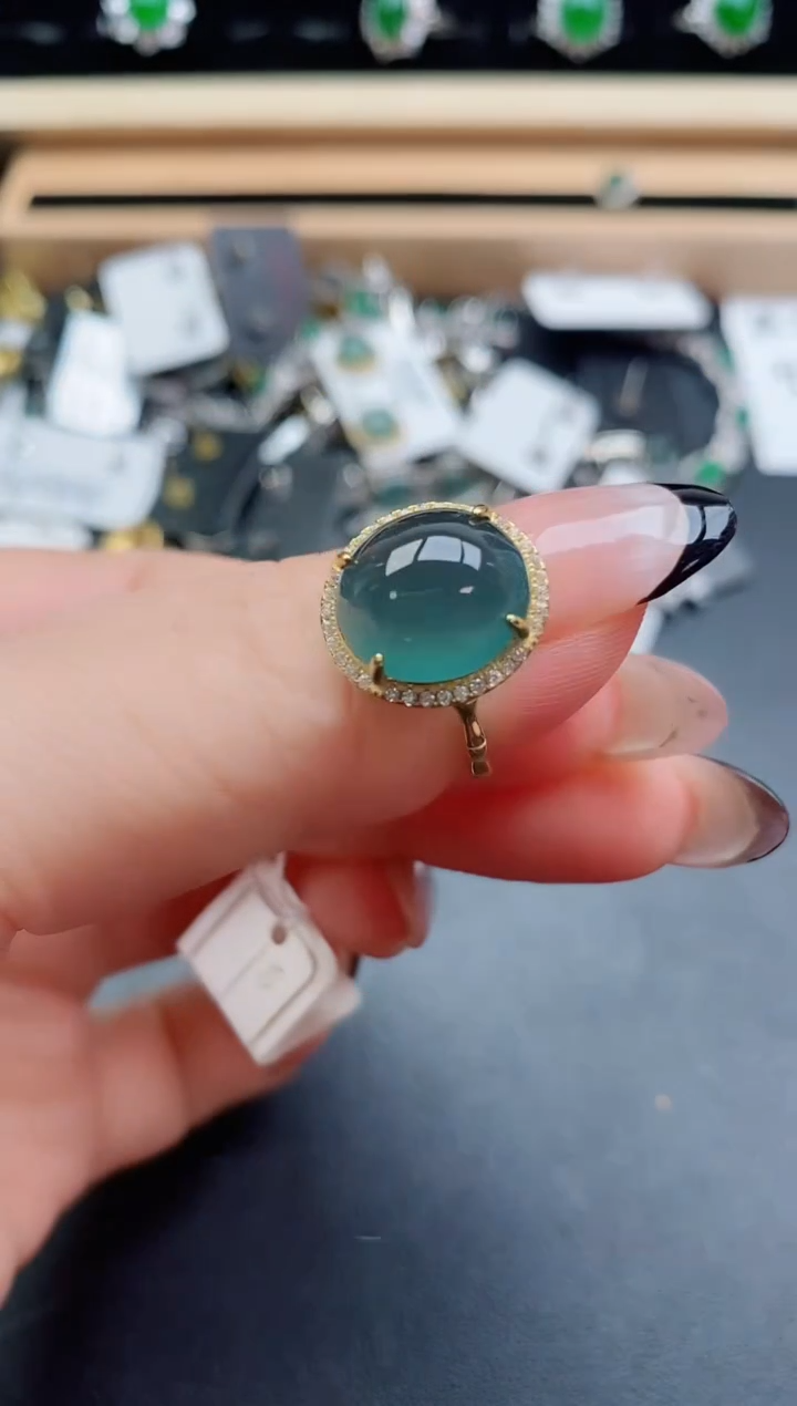 翡翠戒指银S925镶嵌50800