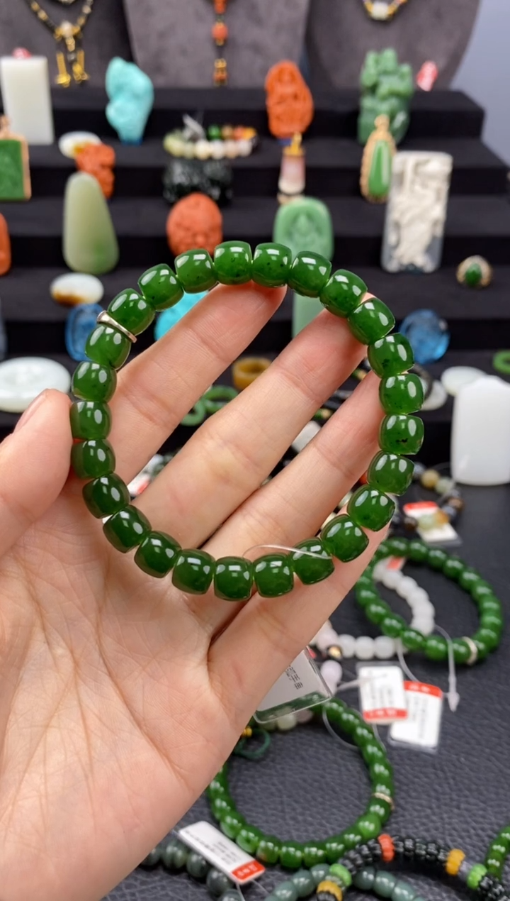 【闪购商品】和田玉-未镶嵌9mm碧玉极限弧手串