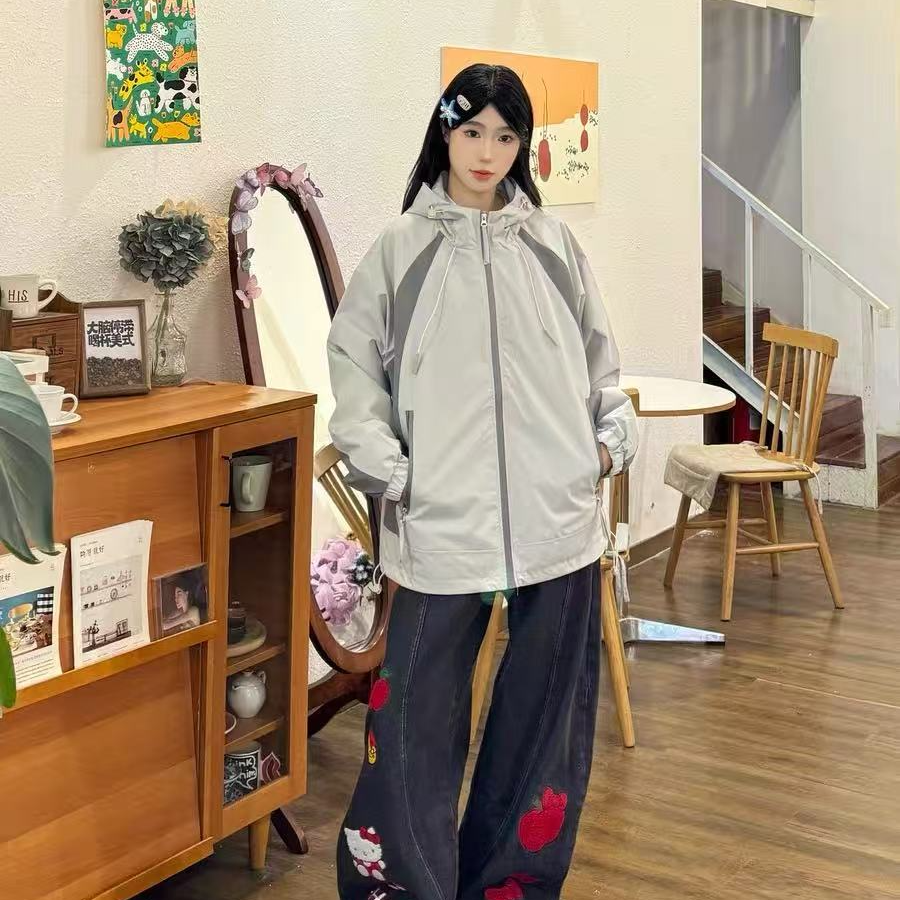 三四片叶子连帽三防冲锋衣时尚休闲男女同款夹克风衣