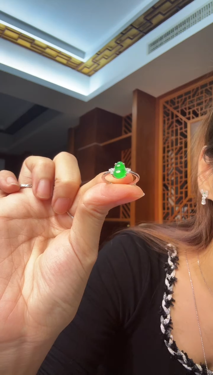 银S925镶嵌戒指翡翠天然翡翠戒指