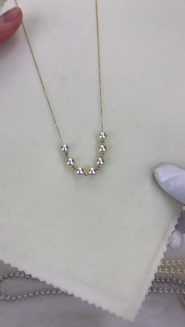 18K金镶嵌DA海水珍珠 GD016 6-6.5 天女微笑链