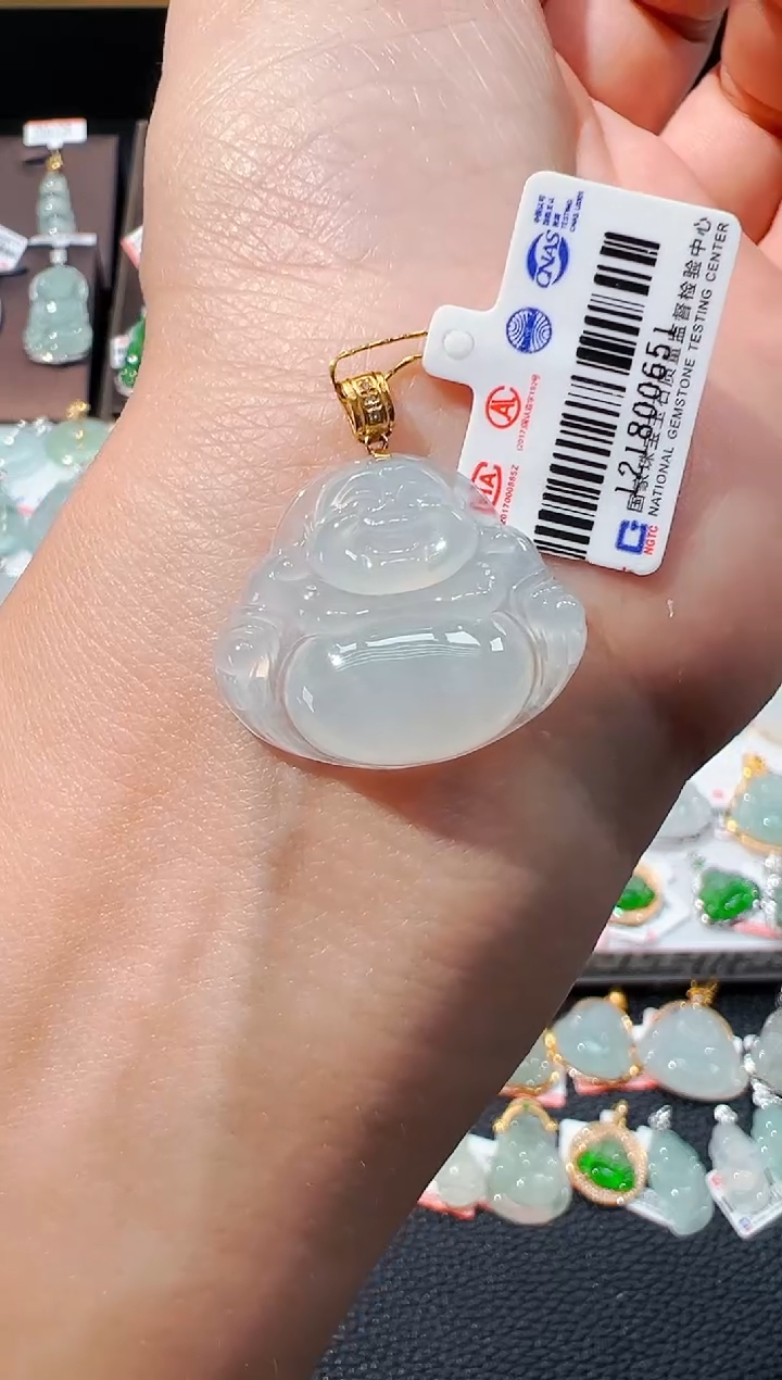 吊坠(不含链)18K金镶嵌翡翠佛公吊坠651