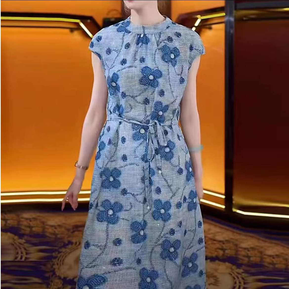 【波西米亚】夏季超薄显瘦减龄气质女神定制连衣裙原版细闪裙0159