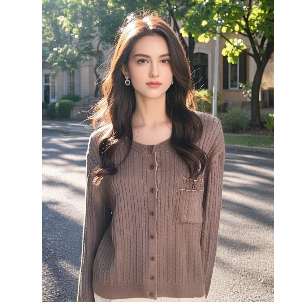 普拉那  863 休闲上衣开衫圆领毛针织衫外搭长袖