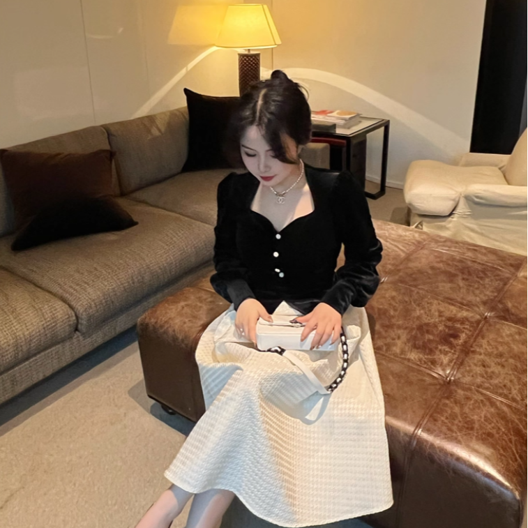 《清仓不退换默认微瑕》华夫格高腰复古半身伞裙早春白色半身裙
