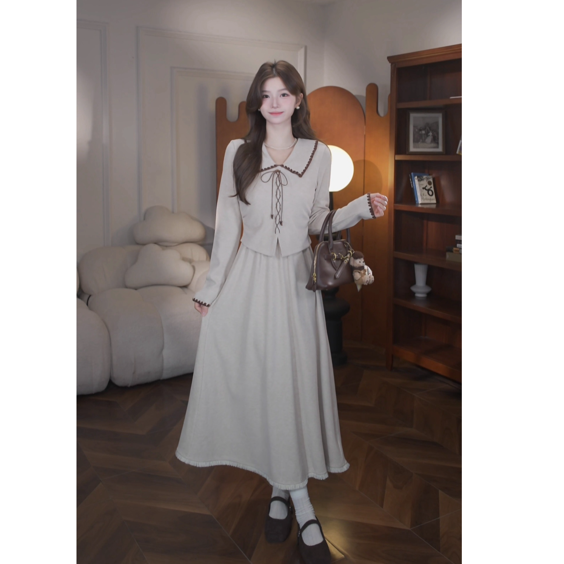 鹿向南【克里斯汀】温柔韩系慵懒简约气质显瘦女秋冬新款连衣裙