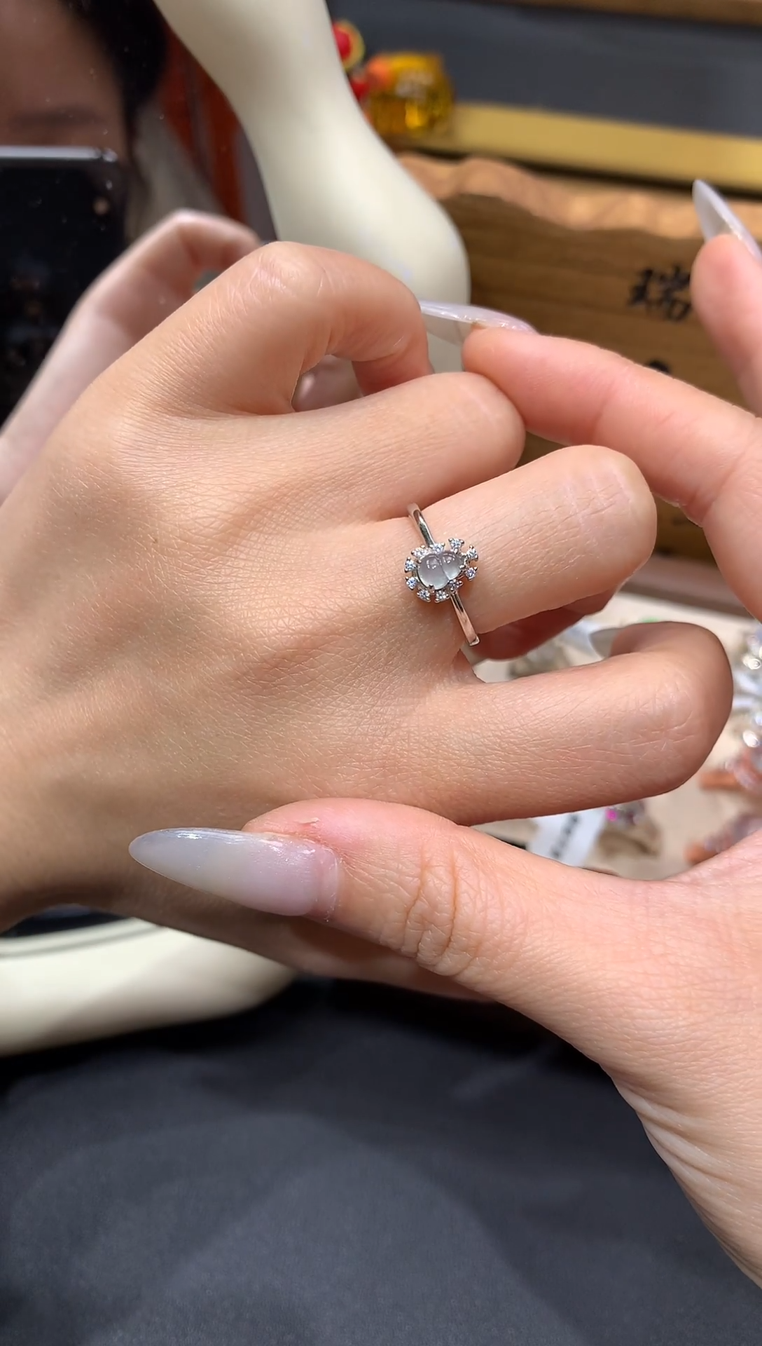 【闪购商品】翡翠裸石银S925镶嵌葫芦戒指