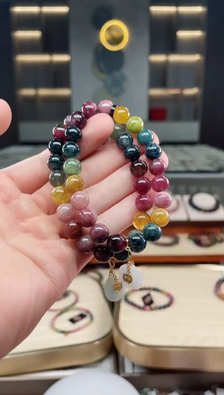 未镶嵌老矿碧玺彩虹单圈手串9mm+碧玺多样性发一条xion