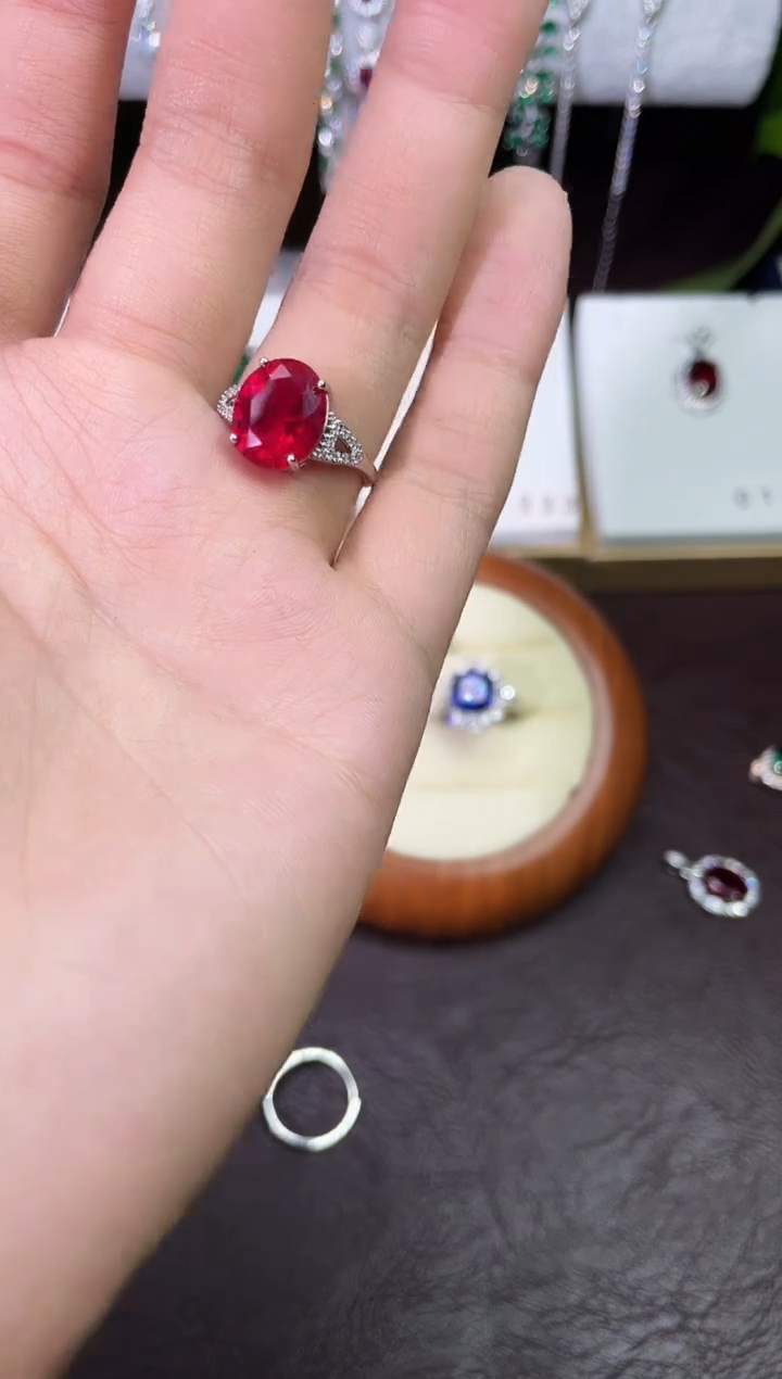 合金合成钻石红宝戒指
