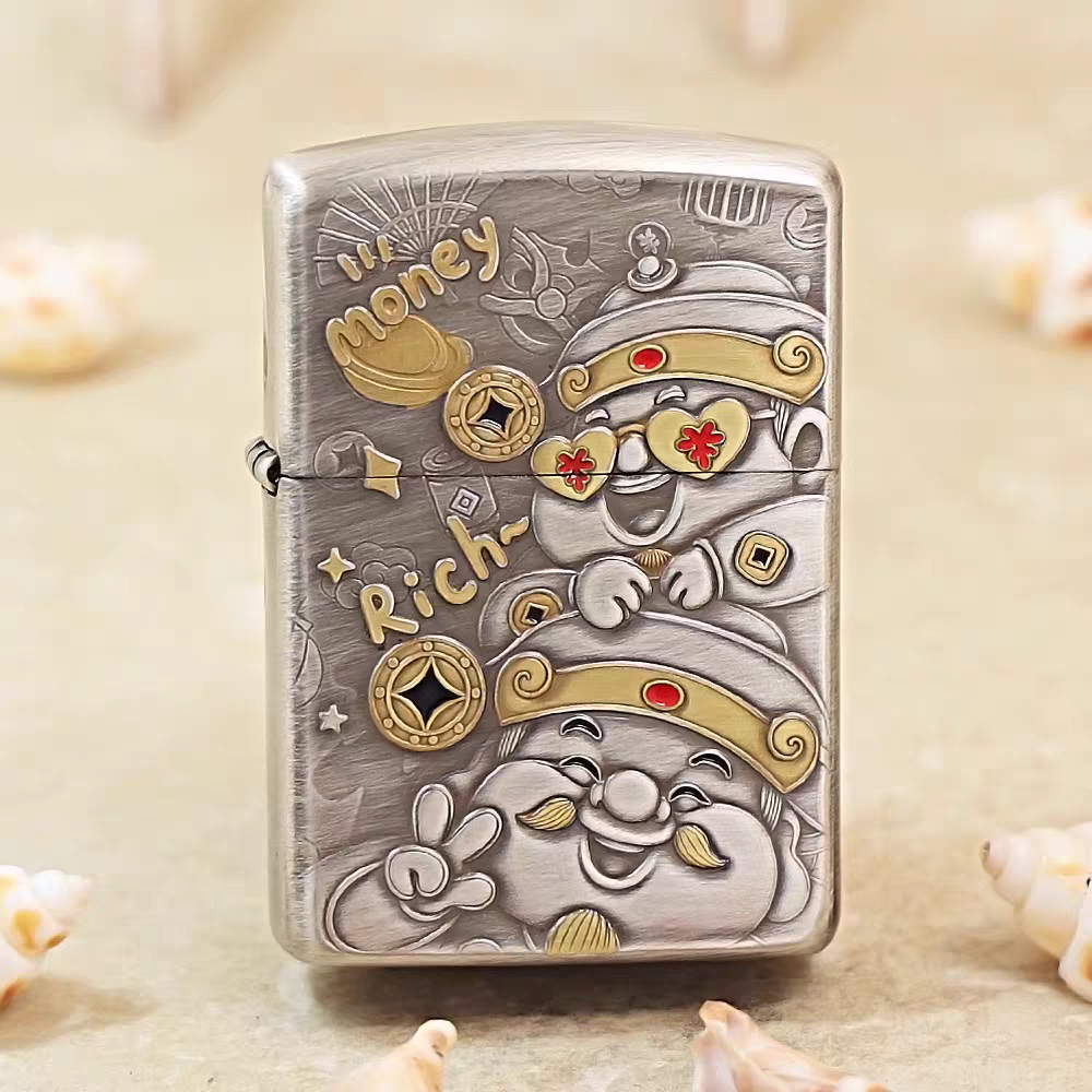  zippo打火机正品/熏银鎏金盔甲财神到【达人专属】DYJ1