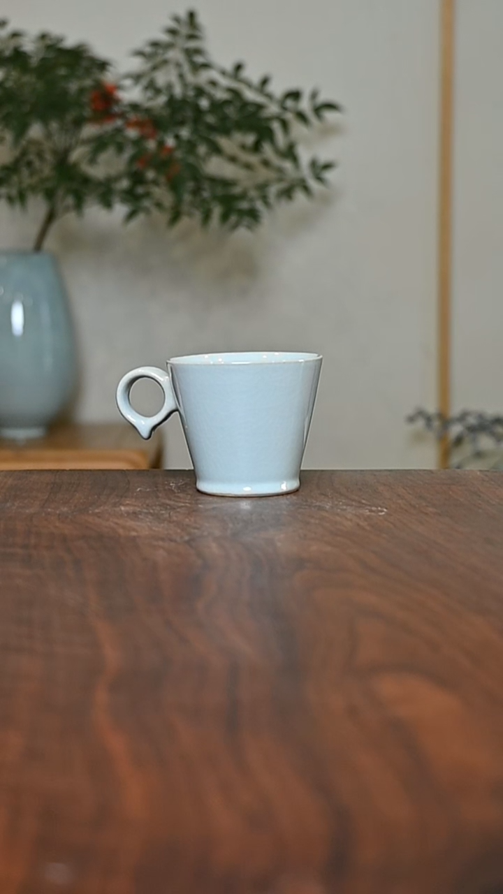 咖啡杯 天青 微瑕 无款