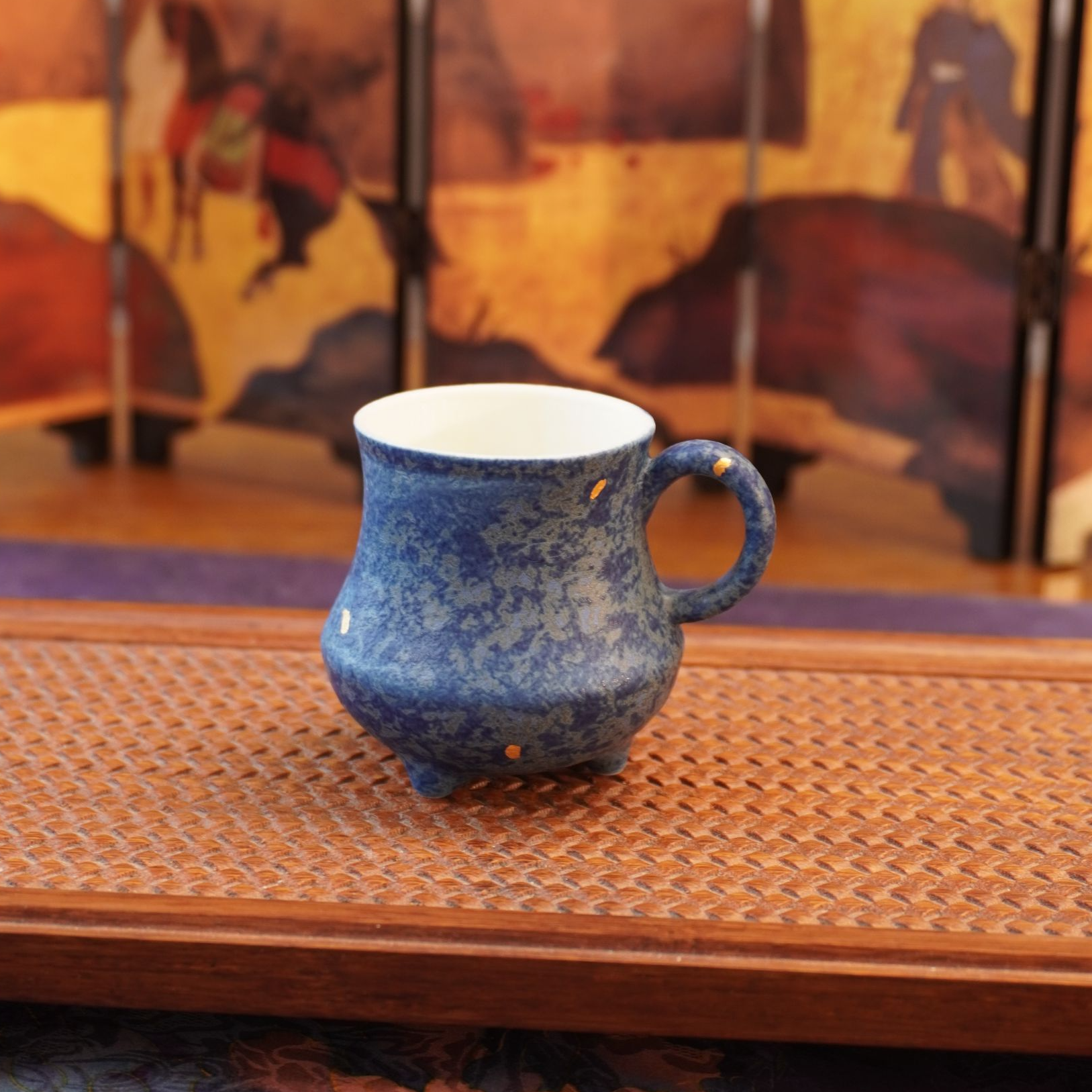 【点金黛蓝三足杯】蓝色复古陶瓷纯手工主人杯60ml