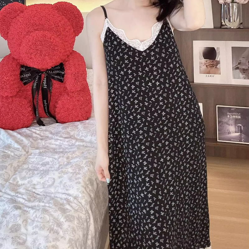 夏季新款睡衣女爆款2025星花月夜蕾丝边小吊带带胸垫家居服睡裙
