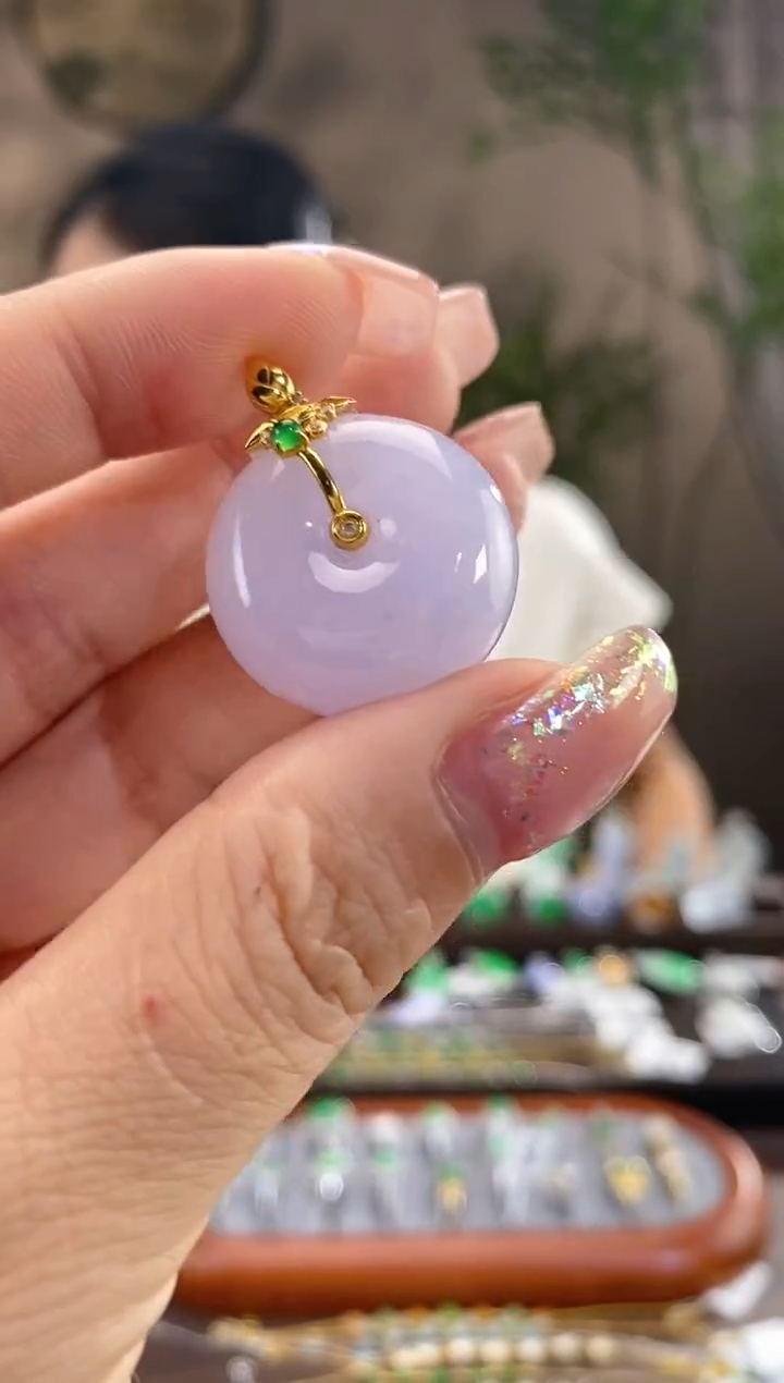翡翠18K金镶嵌吊坠(不含链)平安扣