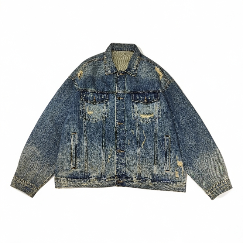 秋季日系复古美式重工水洗工装风宽松牛仔夹克男潮外套241263