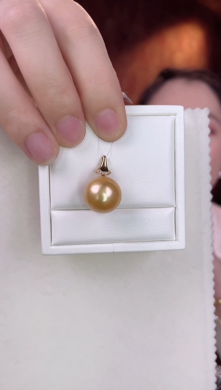 【闪购商品】海水珍珠吊坠(不含链)18K金镶嵌金珠15-16mm