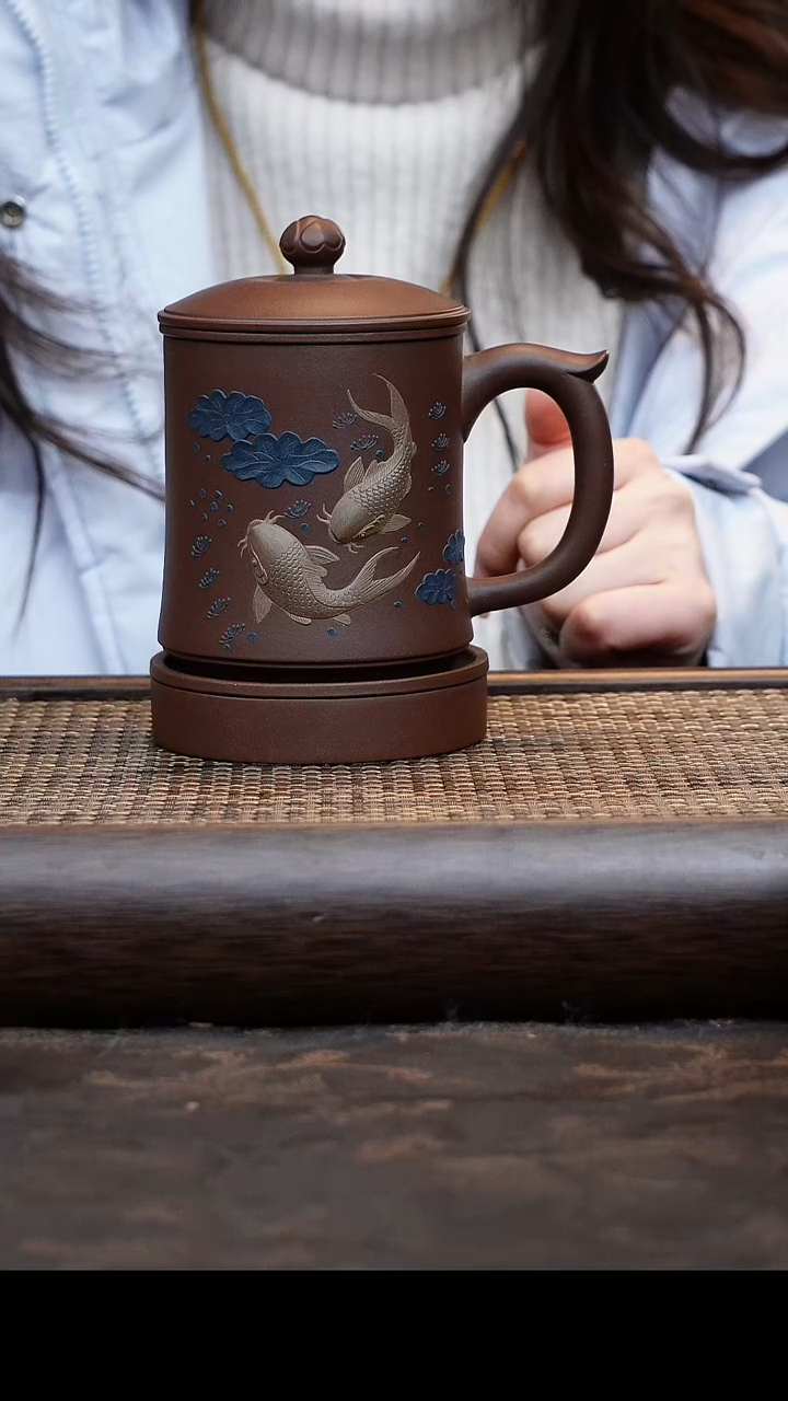 【闪购商品】紫砂茶杯五件套鱼紫泥