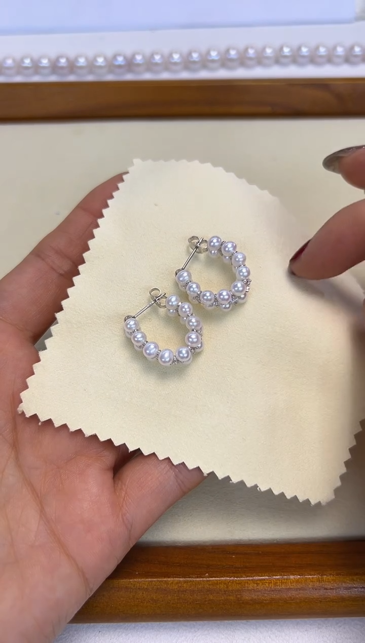 银S925镶嵌耳饰淡水珍珠白珠耳饰