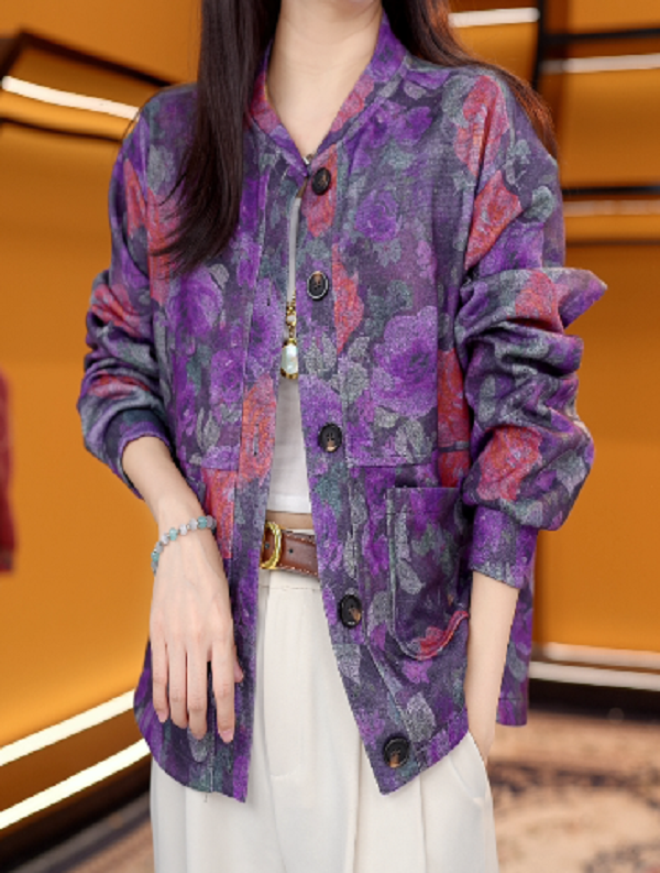 XL3100新款中式时尚百搭气质宽松减龄外套澜-格子