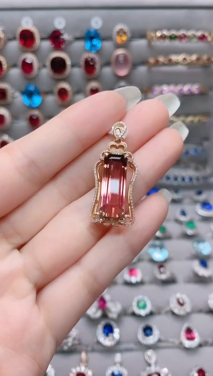 【闪购商品】碧玺18K金吊坠18K金镶嵌1