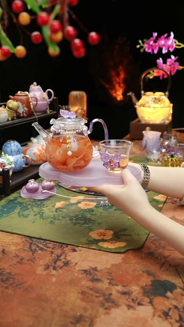 【闪购商品】紫色壶承+茶壶+链子+杯子