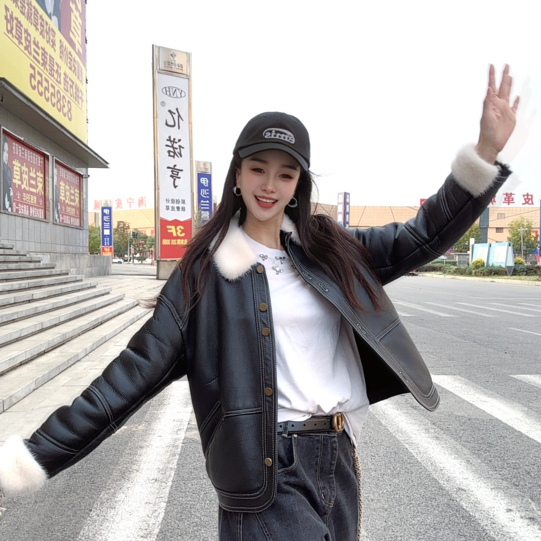 JZ皮草[8055]早春冬季新款皮毛一体貂领外套