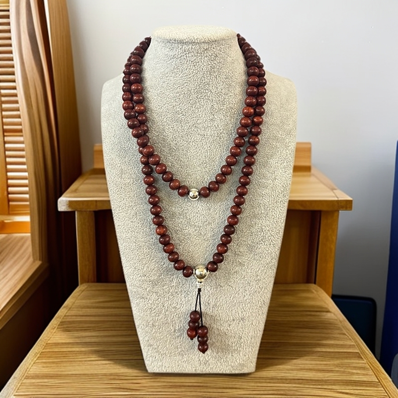 108颗卡8小叶紫檀加银饰装饰长串