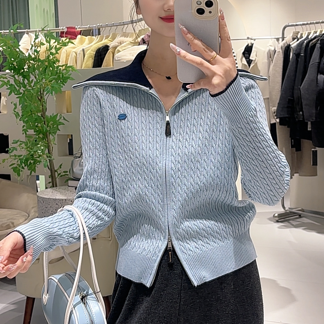 艾然新款上新翻领撞色开衫0856