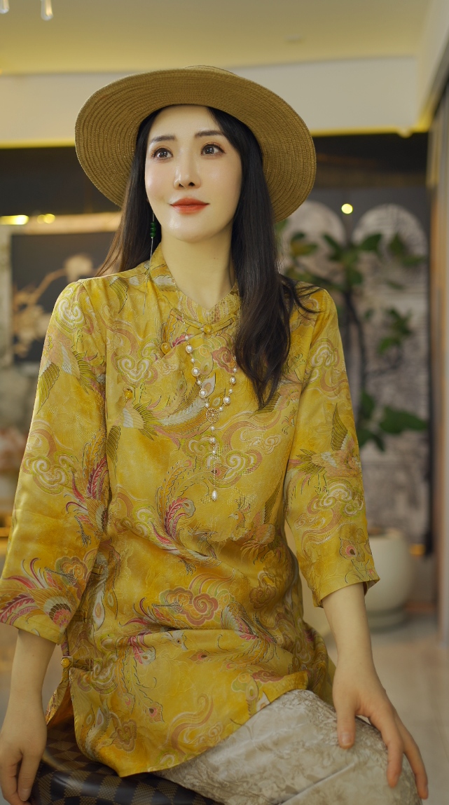 （凤凰于飞）国风老钱风复古提花上衣新中式