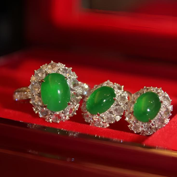 翡翠满色满绿套装有种有色豪华好料好工出佳品成套佩戴更显气质