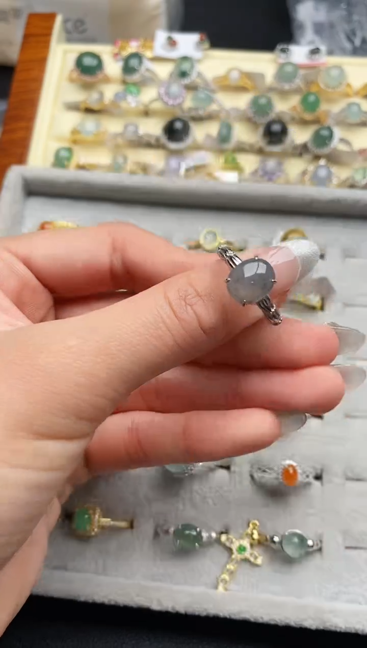 【闪购商品】翡翠戒指银S925镶嵌4444444+9