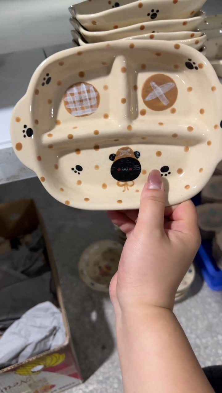 陶瓷面包猫咪分割盘【十里高温釉下彩陶瓷】