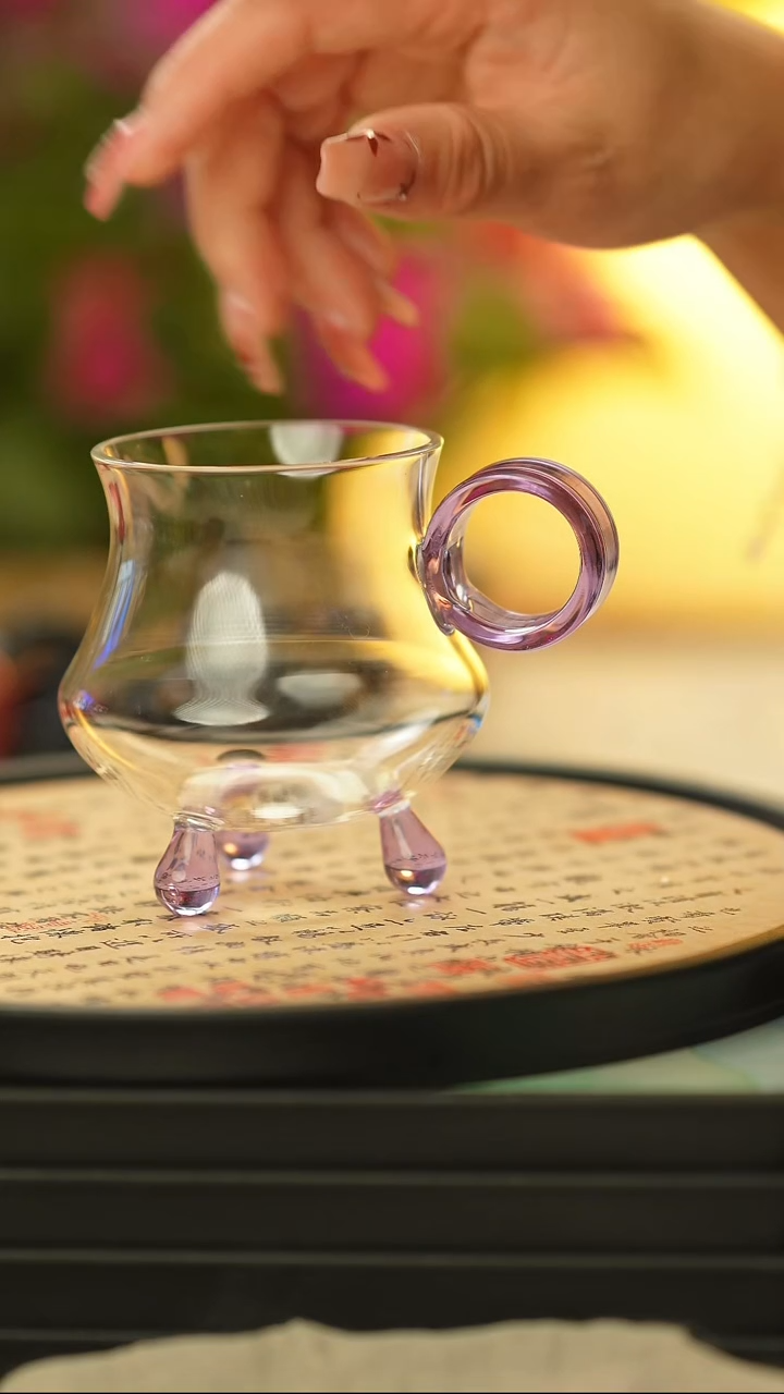 【闪购商品】茶杯三足双层加厚玻璃闹高温 紫色